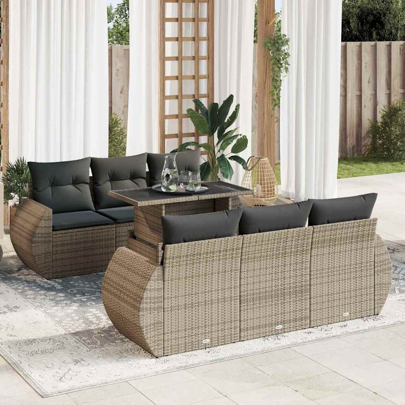 vidaXL 7 Piece Garden Sofa Set with Cushions Grey Poly Rattan