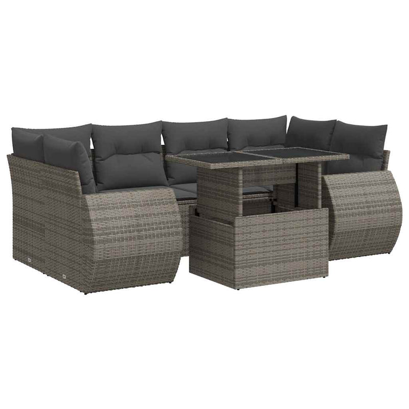 7 Piece Garden Sofa Set with Cushions Grey Poly Rattan