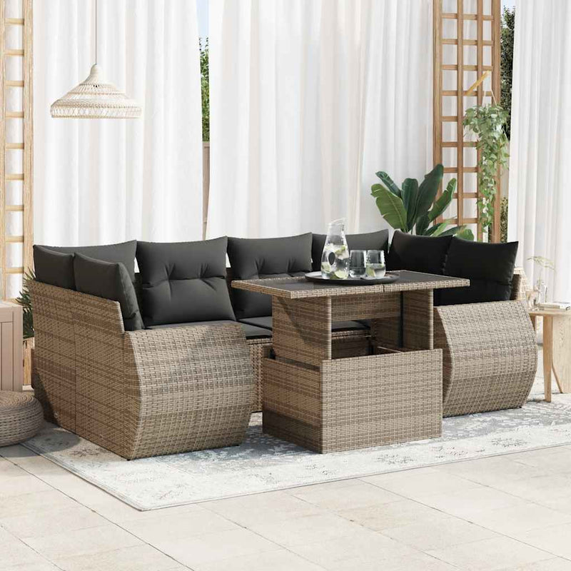 vidaXL 7 Piece Garden Sofa Set with Cushions Grey Poly Rattan
