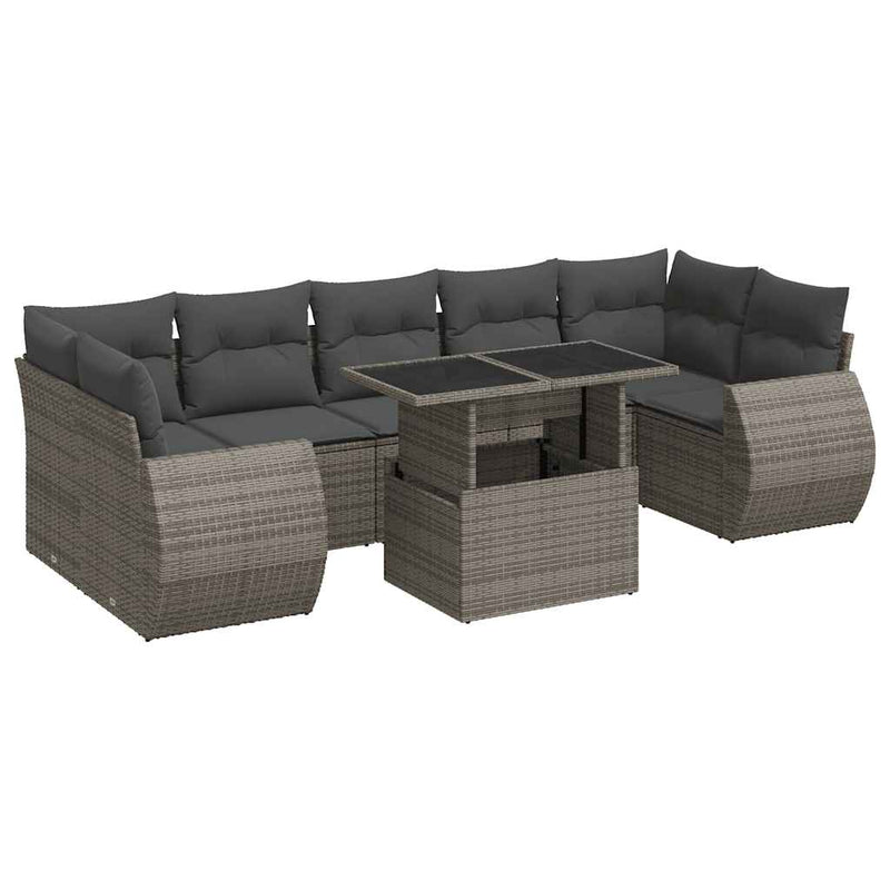 vidaXL 8 Piece Garden Sofa Set with Cushions Grey Poly Rattan