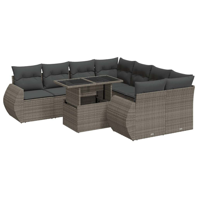 vidaXL 9 Piece Garden Sofa Set with Cushions Grey Poly Rattan