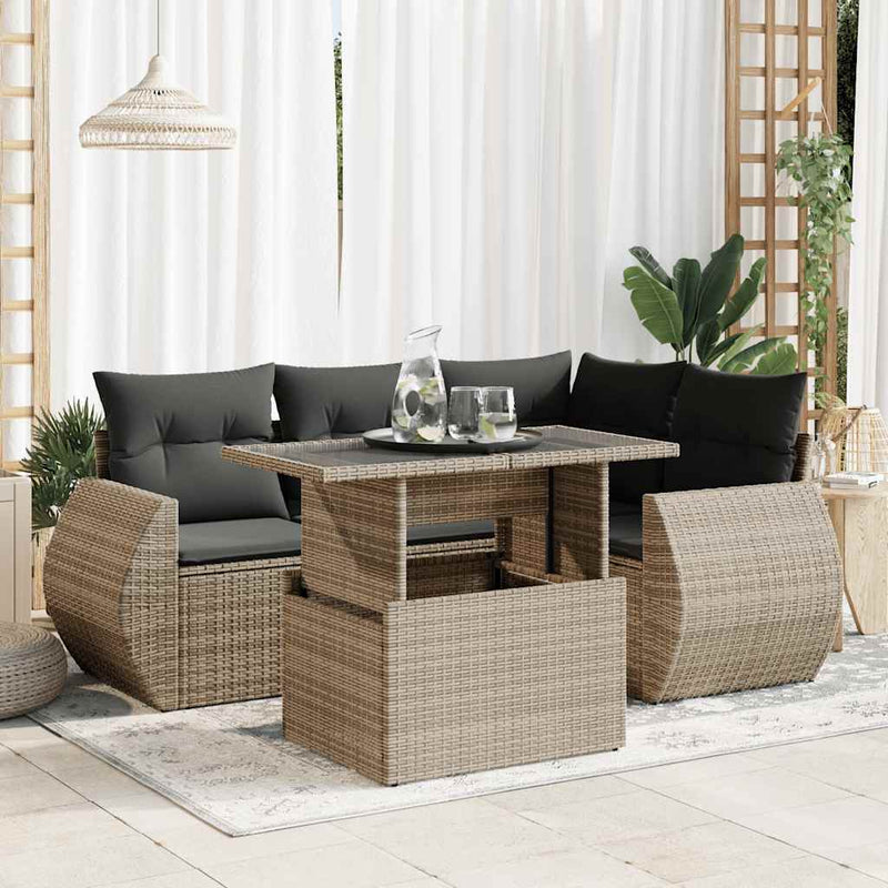 vidaXL 5 Piece Garden Sofa Set with Cushions Grey Poly Rattan