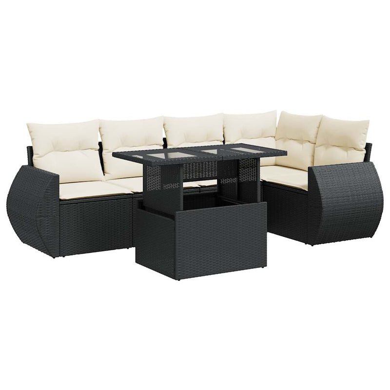 6 Piece Garden Sofa Set with Cushions Black Poly Rattan