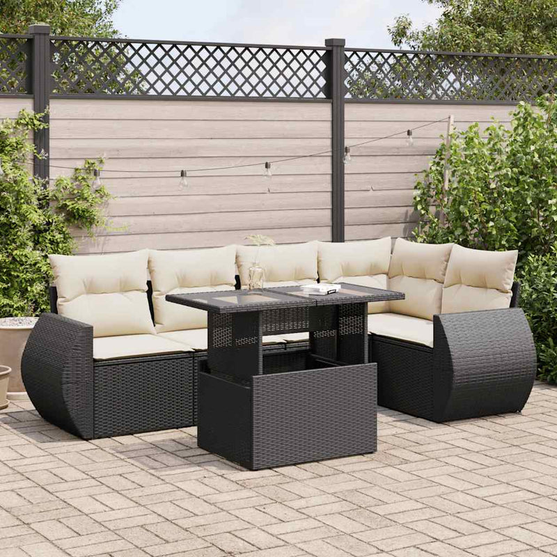 6 Piece Garden Sofa Set with Cushions Black Poly Rattan