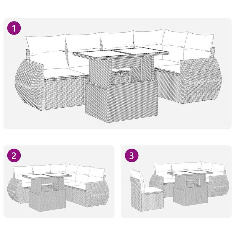 vidaXL 6 Piece Garden Sofa Set with Cushions Grey Poly Rattan