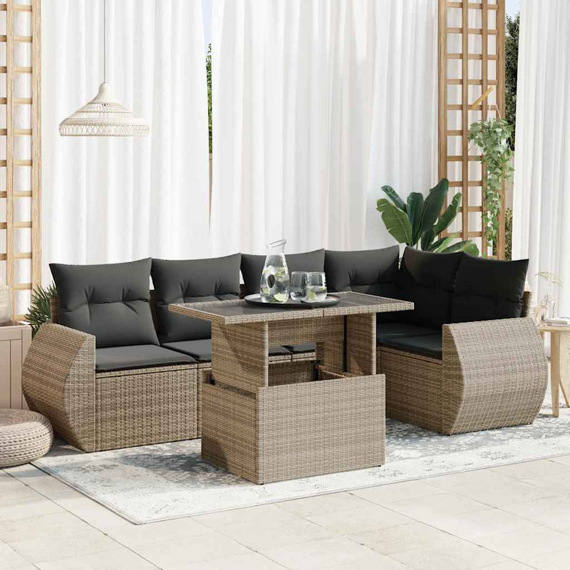 vidaXL 6 Piece Garden Sofa Set with Cushions Grey Poly Rattan