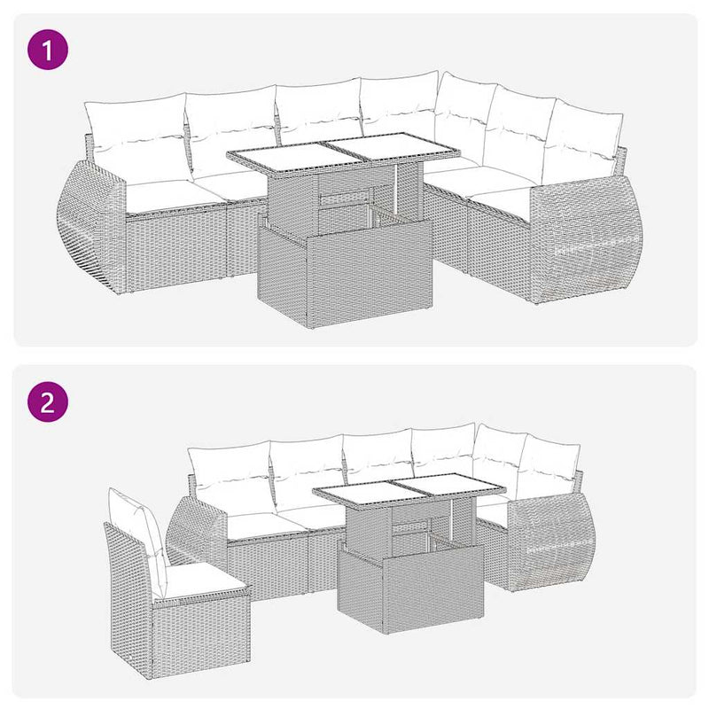 vidaXL 7 Piece Garden Sofa Set with Cushions Grey Poly Rattan