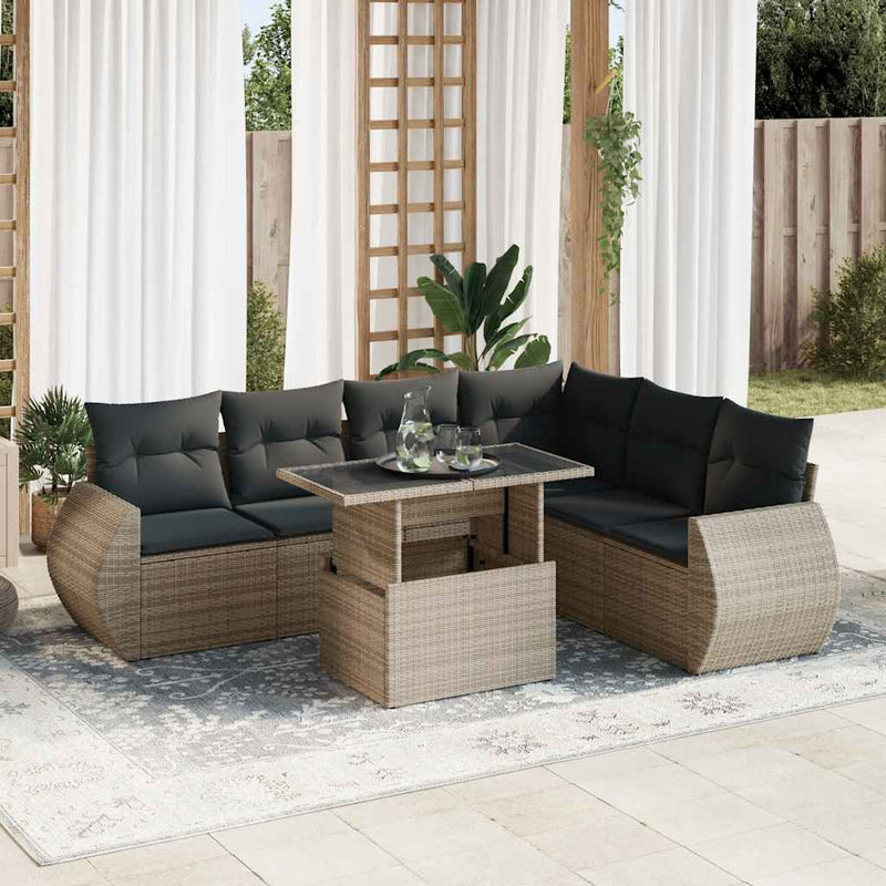 vidaXL 7 Piece Garden Sofa Set with Cushions Grey Poly Rattan