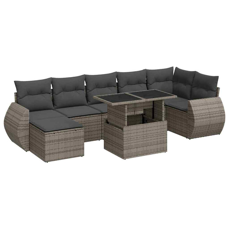 8 Piece Garden Sofa Set with Cushions Grey Poly Rattan