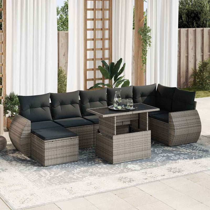 vidaXL 8 Piece Garden Sofa Set with Cushions Grey Poly Rattan