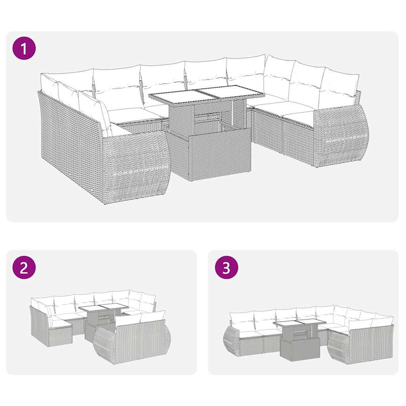 vidaXL 10 Piece Garden Sofa Set with Cushions Grey Poly Rattan