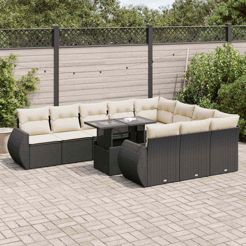 vidaXL 11 Piece Garden Sofa Set with Cushions Black Poly Rattan