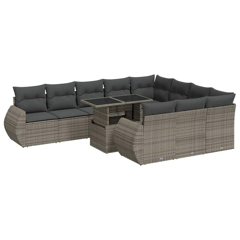 11 Piece Garden Sofa Set with Cushions Grey Poly Rattan