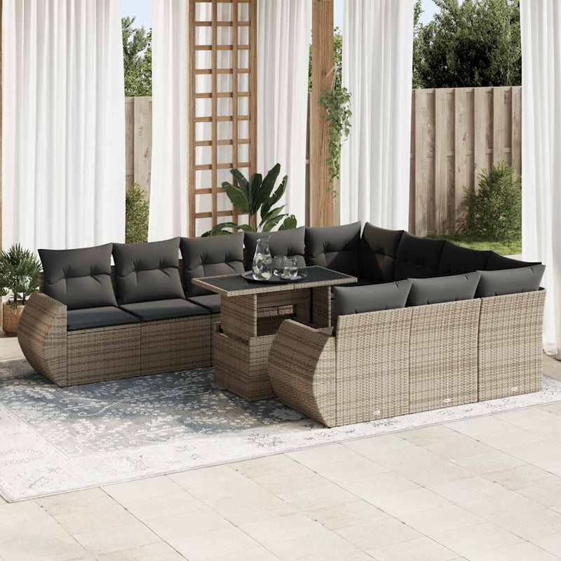 11 Piece Garden Sofa Set with Cushions Grey Poly Rattan