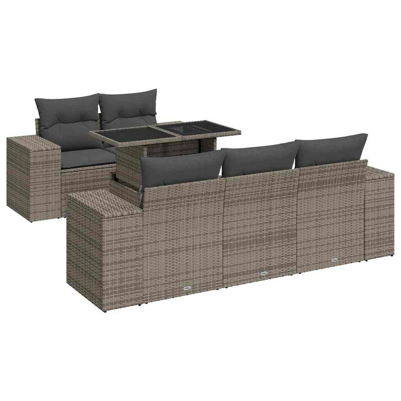 6 Piece Garden Sofa Set with Cushions Grey Poly Rattan