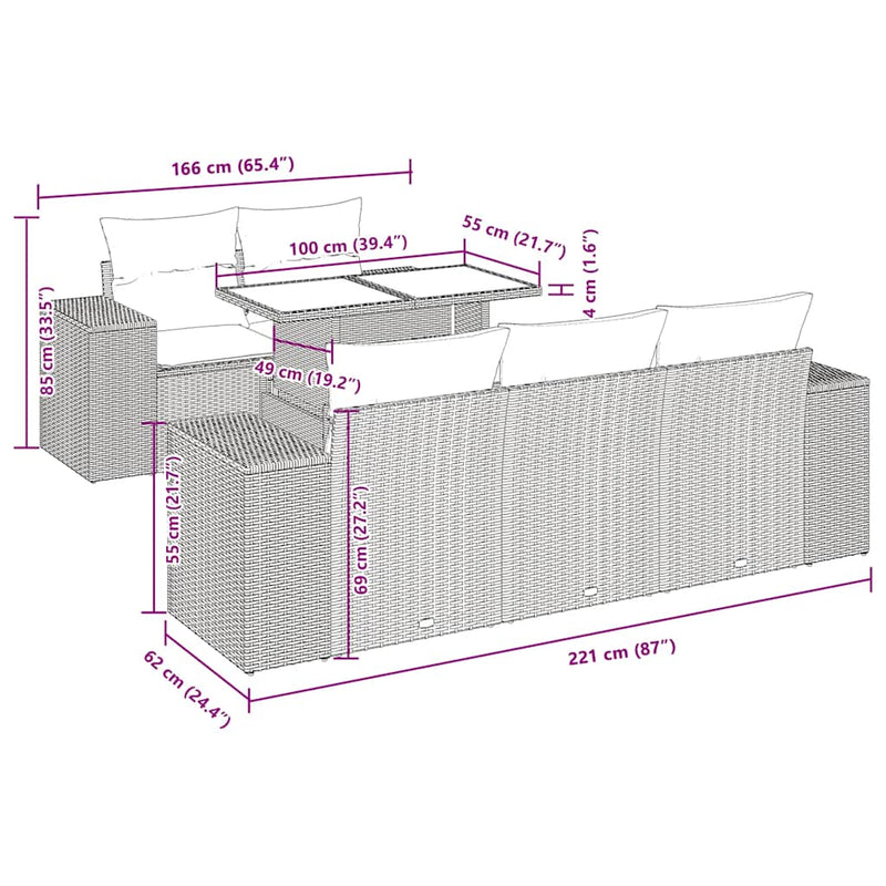 vidaXL 6 Piece Garden Sofa Set with Cushions Grey Poly Rattan