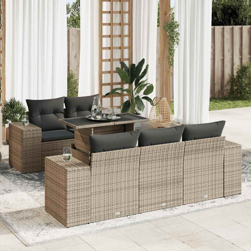 vidaXL 6 Piece Garden Sofa Set with Cushions Grey Poly Rattan