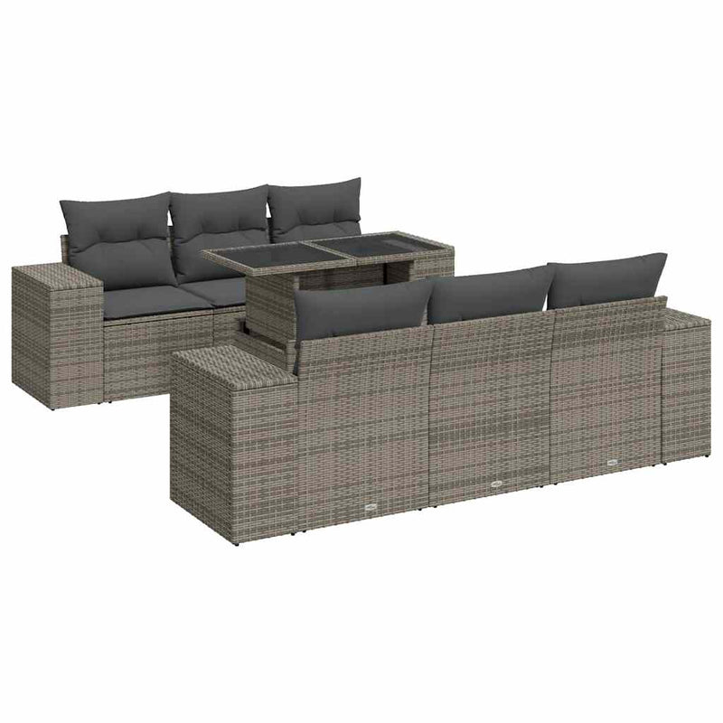 vidaXL 7 Piece Garden Sofa Set with Cushions Grey Poly Rattan