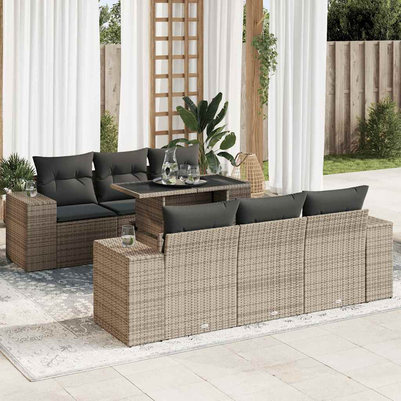 vidaXL 7 Piece Garden Sofa Set with Cushions Grey Poly Rattan