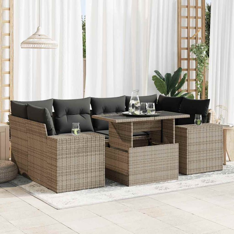 vidaXL 7 Piece Garden Sofa Set with Cushions Grey Poly Rattan