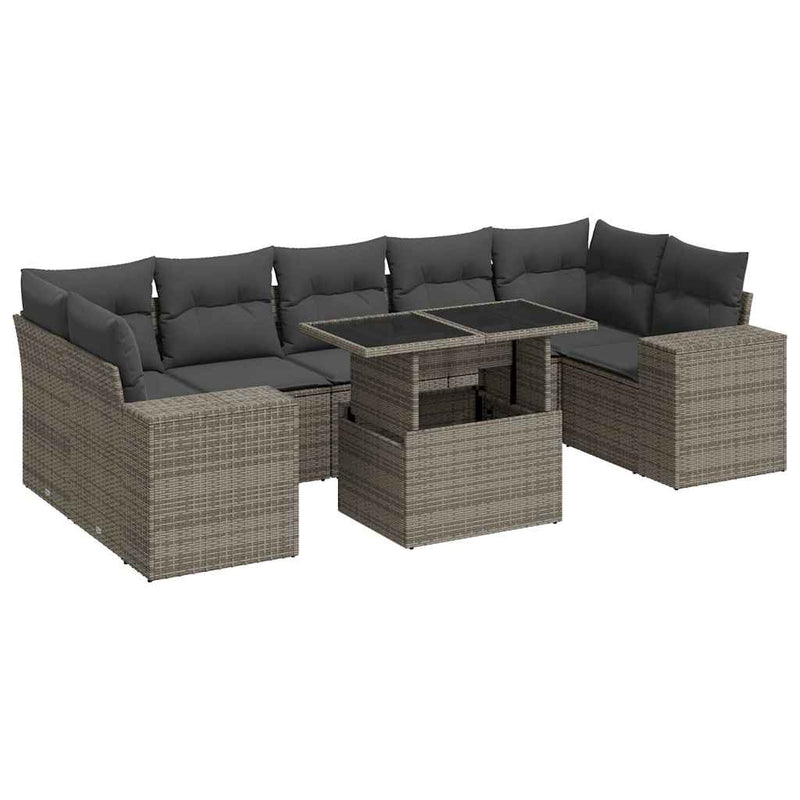 8 Piece Garden Sofa Set with Cushions Grey Poly Rattan