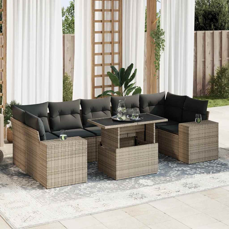 8 Piece Garden Sofa Set with Cushions Grey Poly Rattan