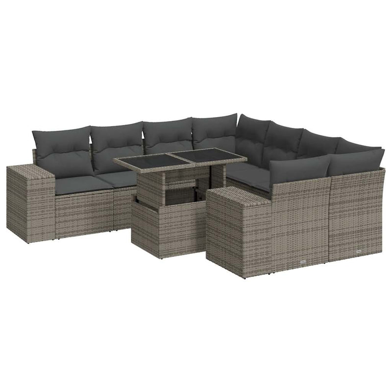 9 Piece Garden Sofa Set with Cushions Grey Poly Rattan