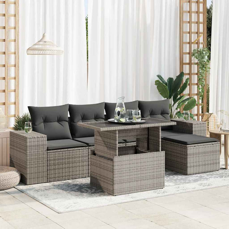 vidaXL 6 Piece Garden Sofa Set with Cushions Grey Poly Rattan