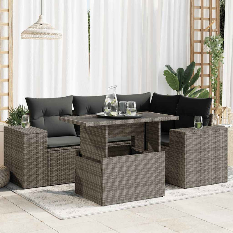 vidaXL 5 Piece Garden Sofa Set with Cushions Grey Poly Rattan