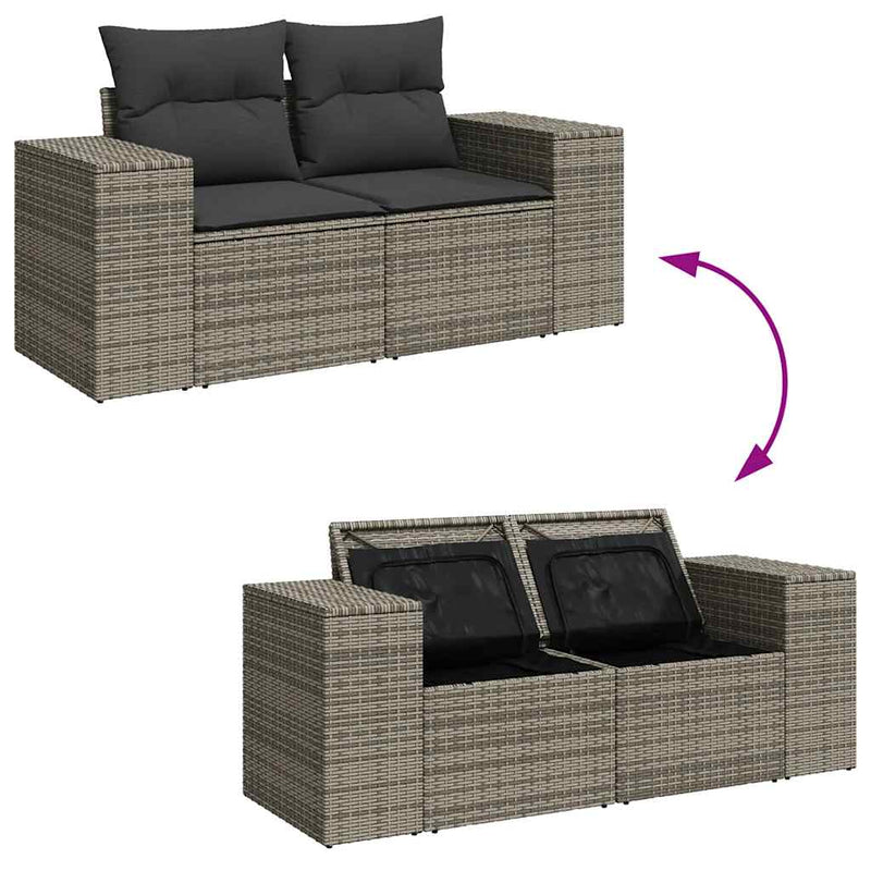 vidaXL 6 Piece Garden Sofa Set with Cushions Grey Poly Rattan