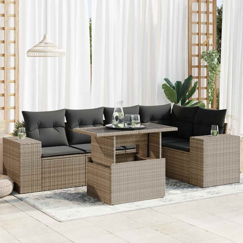 vidaXL 6 Piece Garden Sofa Set with Cushions Grey Poly Rattan