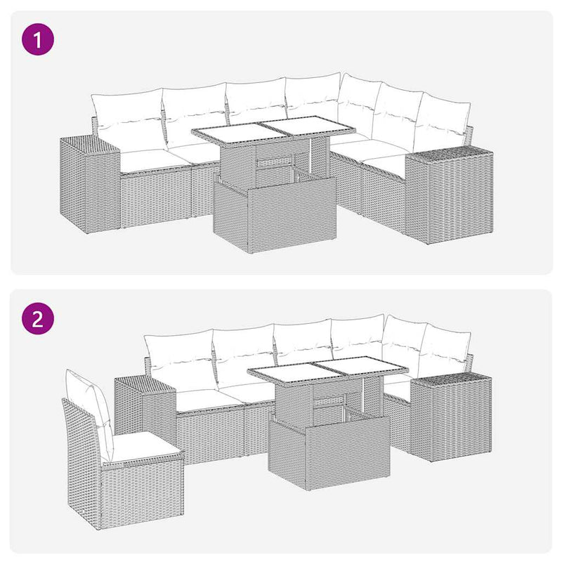 vidaXL 7 Piece Garden Sofa Set with Cushions Grey Poly Rattan