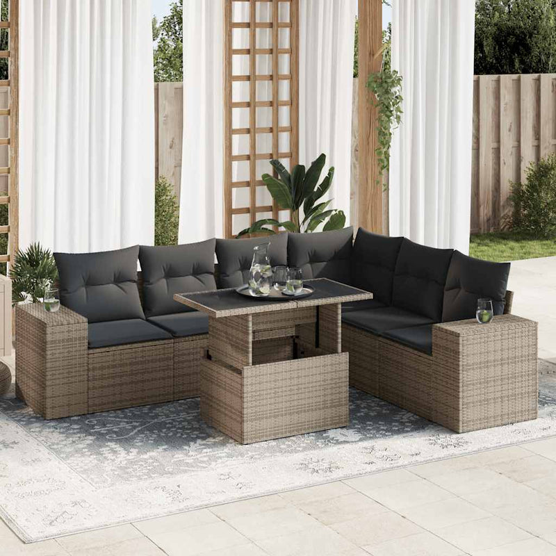 vidaXL 7 Piece Garden Sofa Set with Cushions Grey Poly Rattan