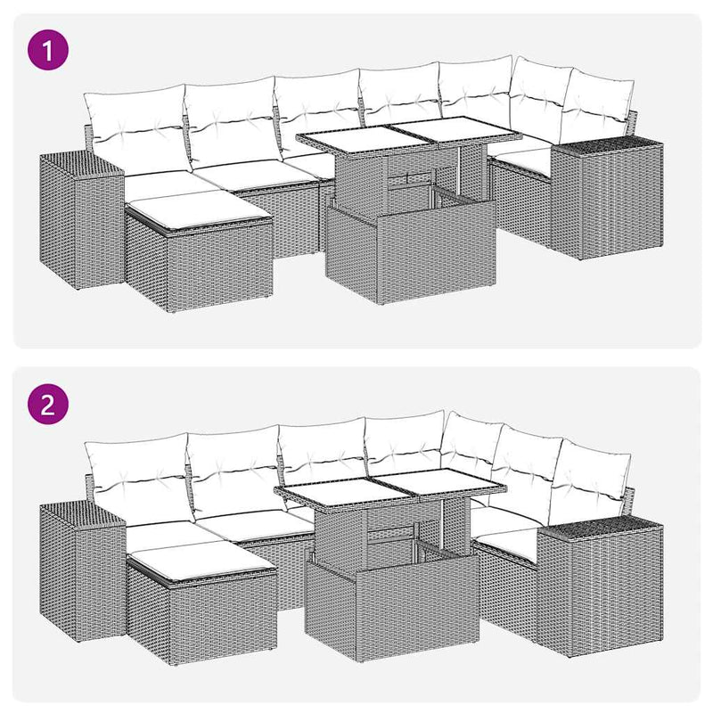 vidaXL 8 Piece Garden Sofa Set with Cushions Grey Poly Rattan