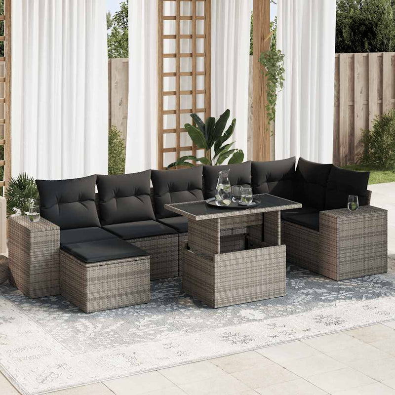 8 Piece Garden Sofa Set with Cushions Grey Poly Rattan