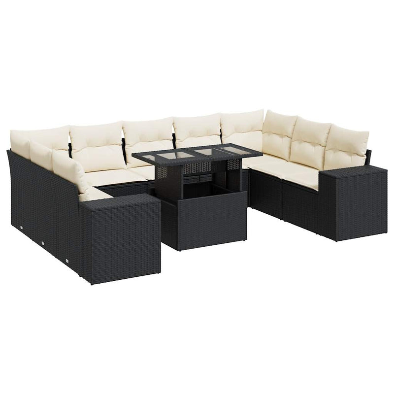vidaXL 10 Piece Garden Sofa Set with Cushions Black Poly Rattan