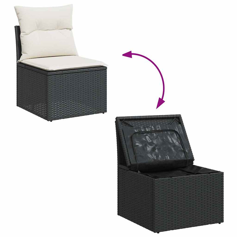 vidaXL 10 Piece Garden Sofa Set with Cushions Black Poly Rattan