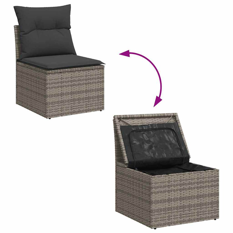 vidaXL 10 Piece Garden Sofa Set with Cushions Grey Poly Rattan