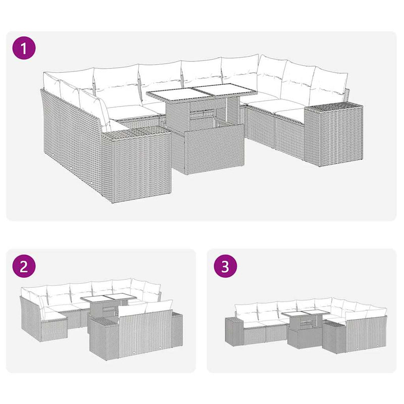 vidaXL 10 Piece Garden Sofa Set with Cushions Grey Poly Rattan