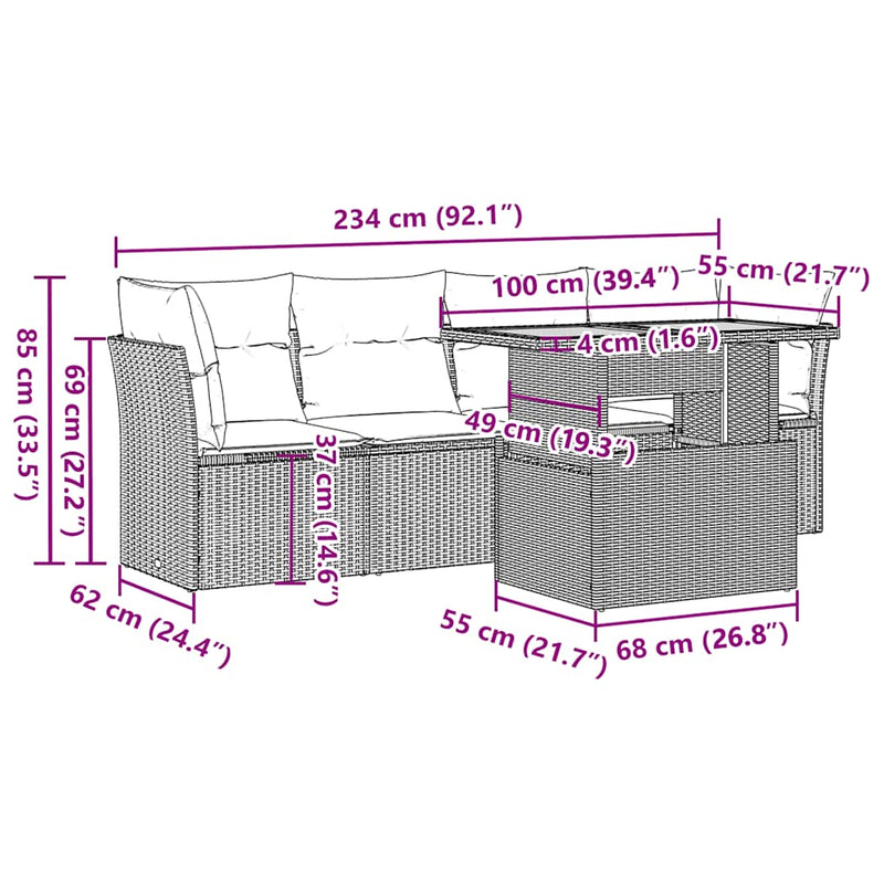 vidaXL 5 Piece Garden Sofa Set with Cushions Black Poly Rattan