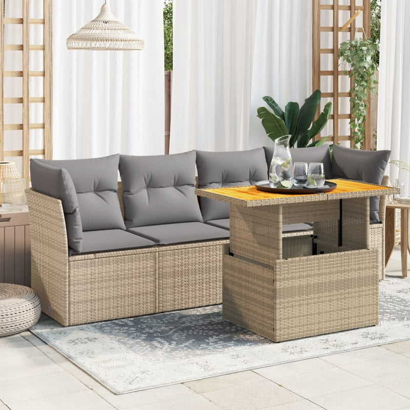 vidaXL 5 Piece Garden Sofa Set with Cushions Beige Poly Rattan