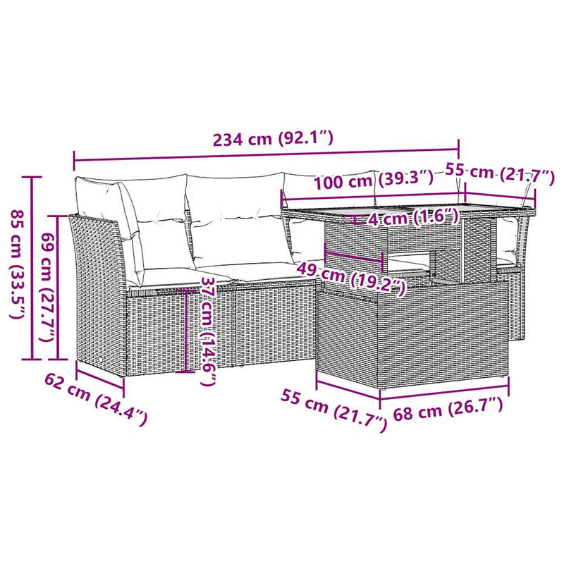 vidaXL 5 Piece Garden Sofa Set with Cushions Grey Poly Rattan