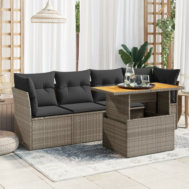 vidaXL 5 Piece Garden Sofa Set with Cushions Grey Poly Rattan