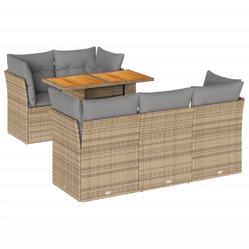 vidaXL 6 Piece Garden Sofa Set with Cushions Beige Poly Rattan