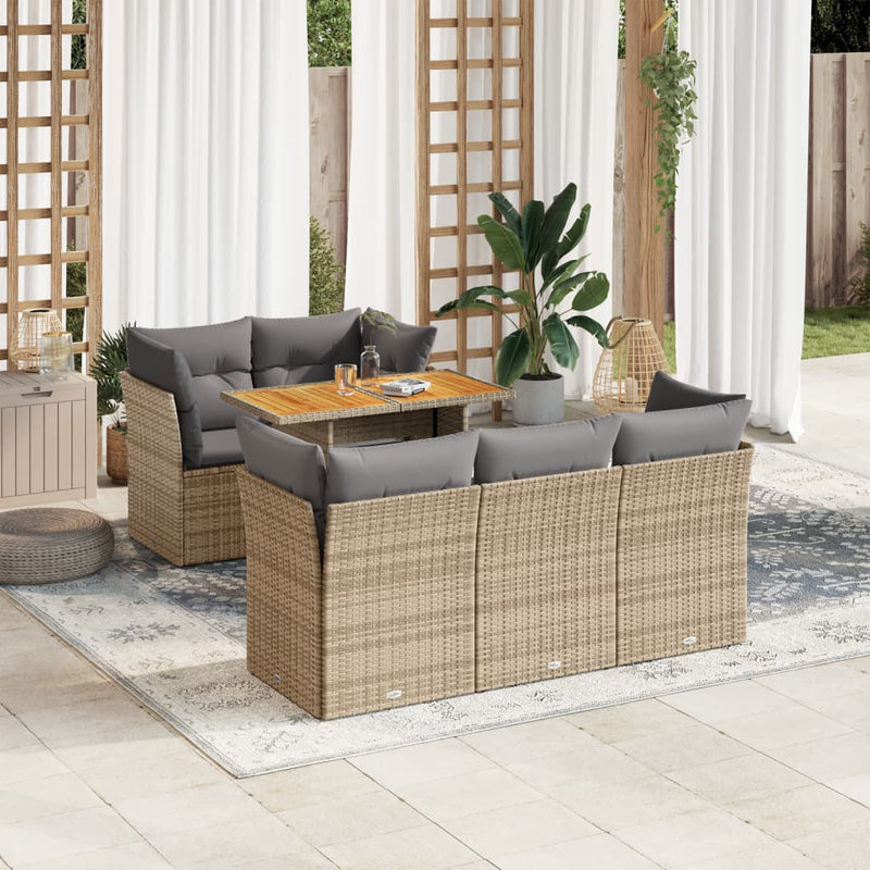 6 Piece Garden Sofa Set with Cushions Beige Poly Rattan