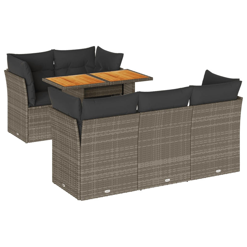 vidaXL 6 Piece Garden Sofa Set with Cushions Grey Poly Rattan