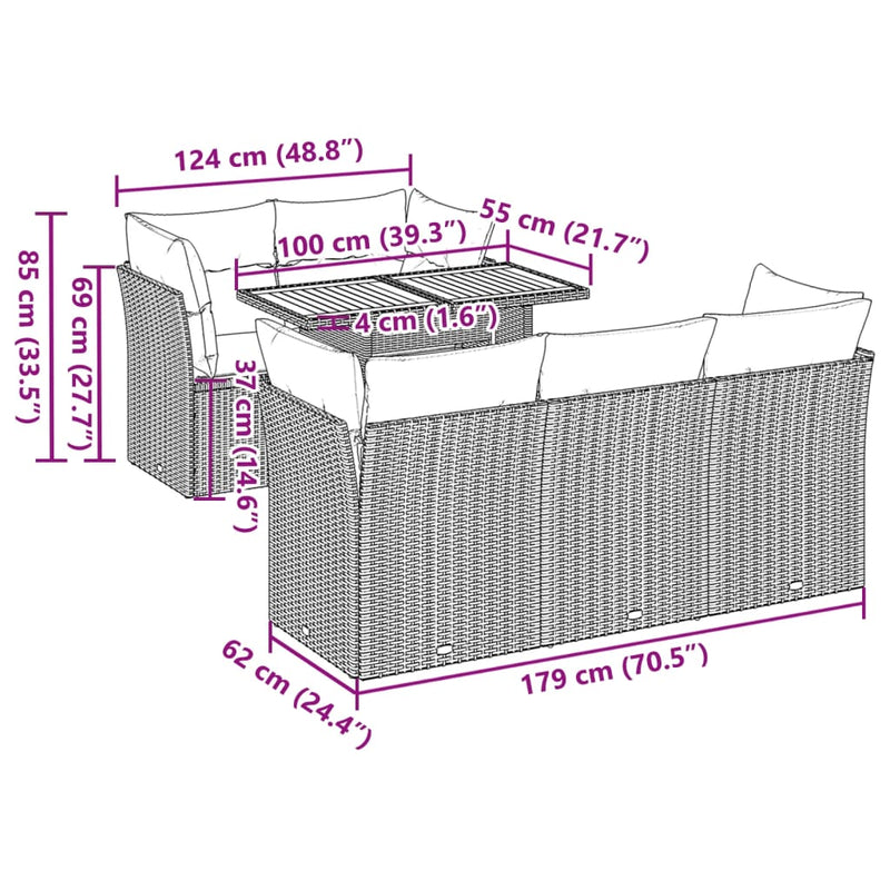 vidaXL 6 Piece Garden Sofa Set with Cushions Grey Poly Rattan