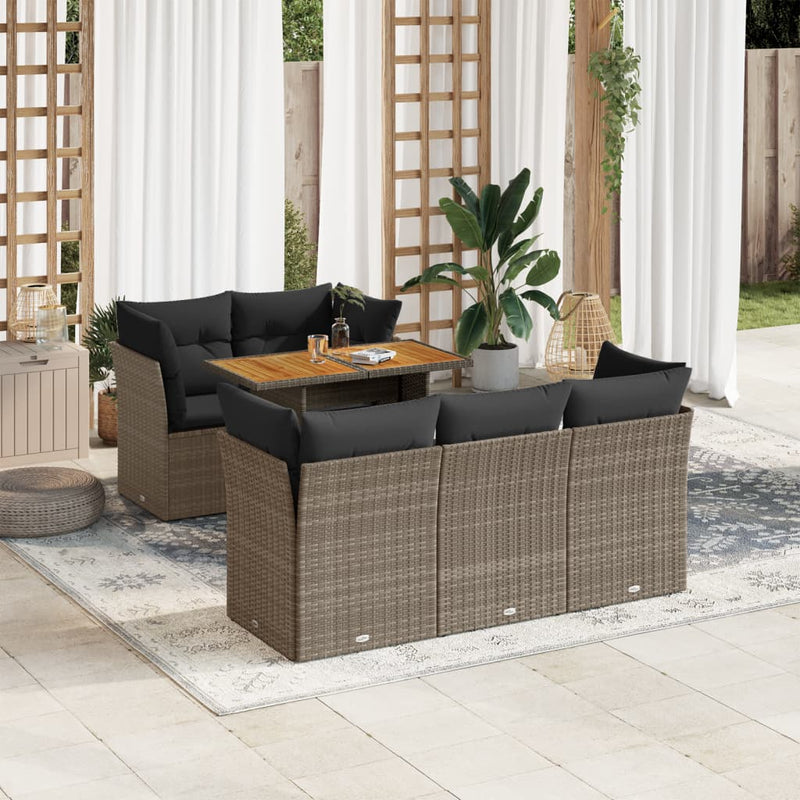 vidaXL 6 Piece Garden Sofa Set with Cushions Grey Poly Rattan