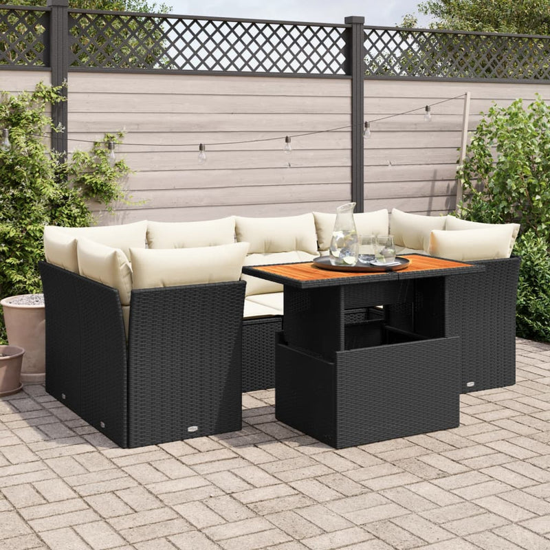 vidaXL 7 Piece Garden Sofa Set with Cushions Black Poly Rattan