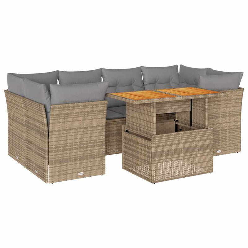 vidaXL 7 Piece Garden Sofa Set with Cushions Beige Poly Rattan